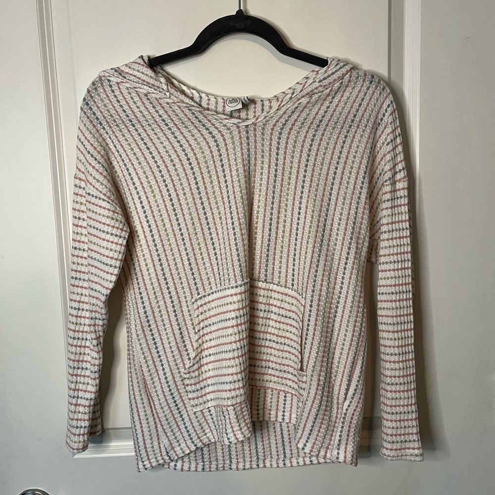 Paper Crane Knit Women's White Pink Striped Hooded Sweater Small Beachy